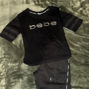 Bebe Black Logo Tee and Joggers Set